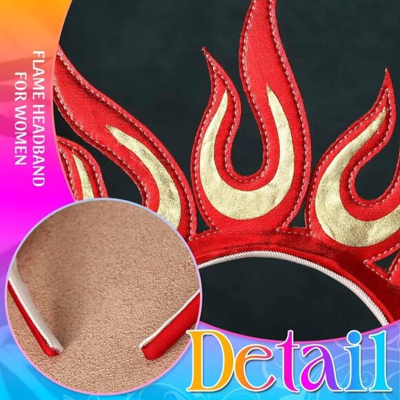 Red Flame Headband Festival Hair Accessories for Women Girls Halloween - Picture 4 of 7